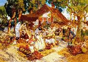 Frederick Arthur Bridgman An evening gathering at a North-African encampment oil painting reproduction